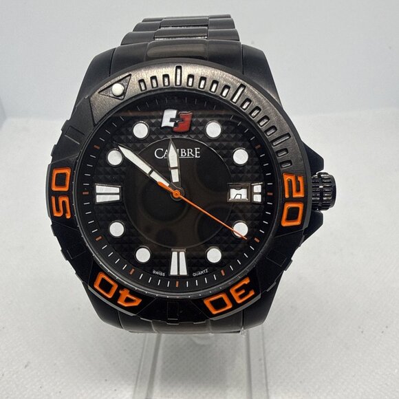 Calibre Other - Calibre Akron Men's Black IP Steel Black Dial Quartz Date Dive Watch